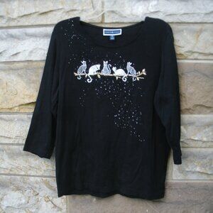 Cats on Branch Black Long Sleeve Shirt Size OX
